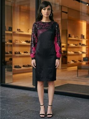 NEIL BIEFF VINTAGE 80S BLACK RED SEQUIN OPERA EVENING COCKTAIL DRESS SZ 10